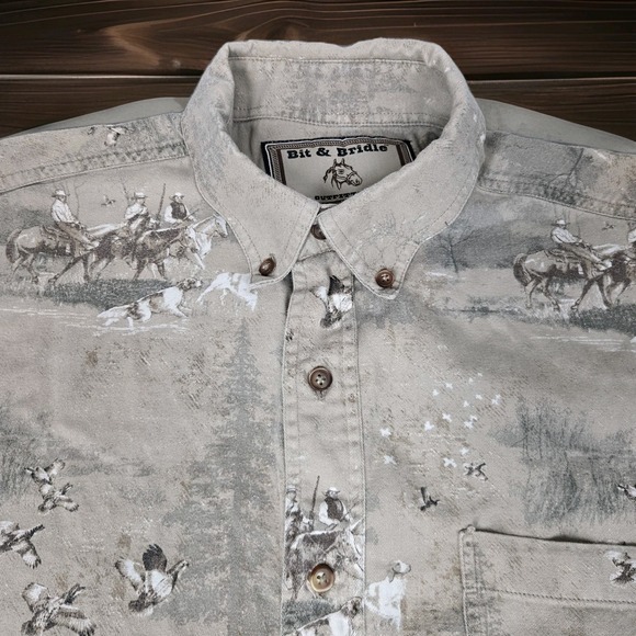 Bit Bridle Shirt Mens M Medium Tan Hunting Long Sleeve Button Outfitters - Picture 7 of 14